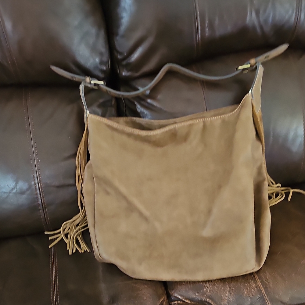 Merona Tan Suede Hobo Bag with Fringe